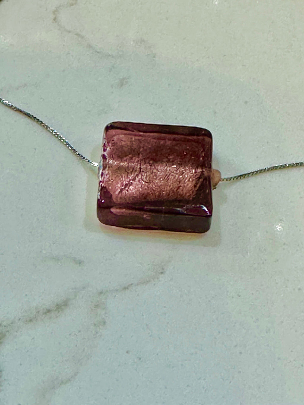Deep Iridescent Purple Handmade Murano Glass Strung on 925 Sterling Adjustable Chain