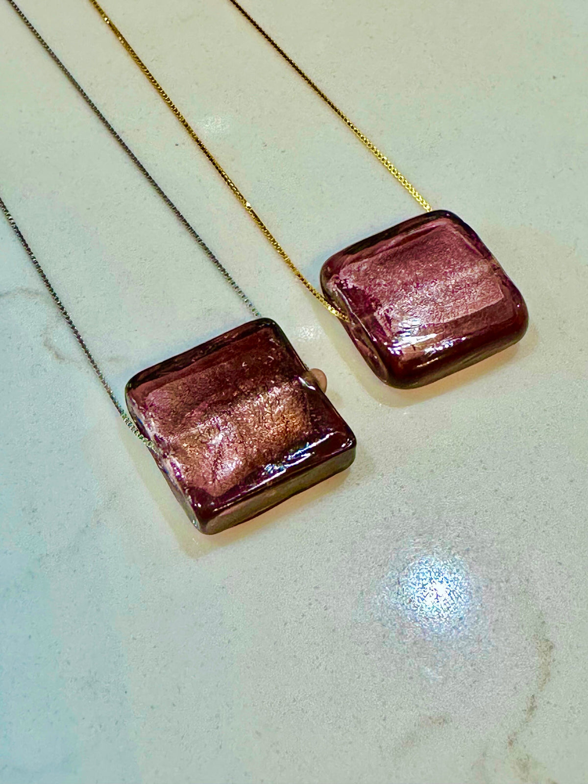 Deep Iridescent Purple Handmade Murano Glass Strung on 925 Sterling Adjustable Chain