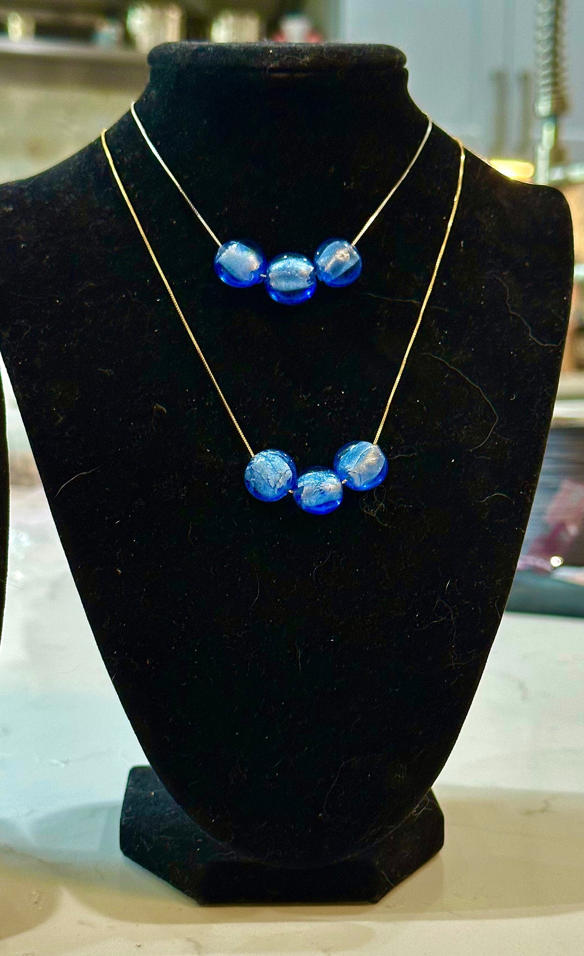 Murano Glass Multibeaded Necklace: Sterling Silver, Adjustable Length