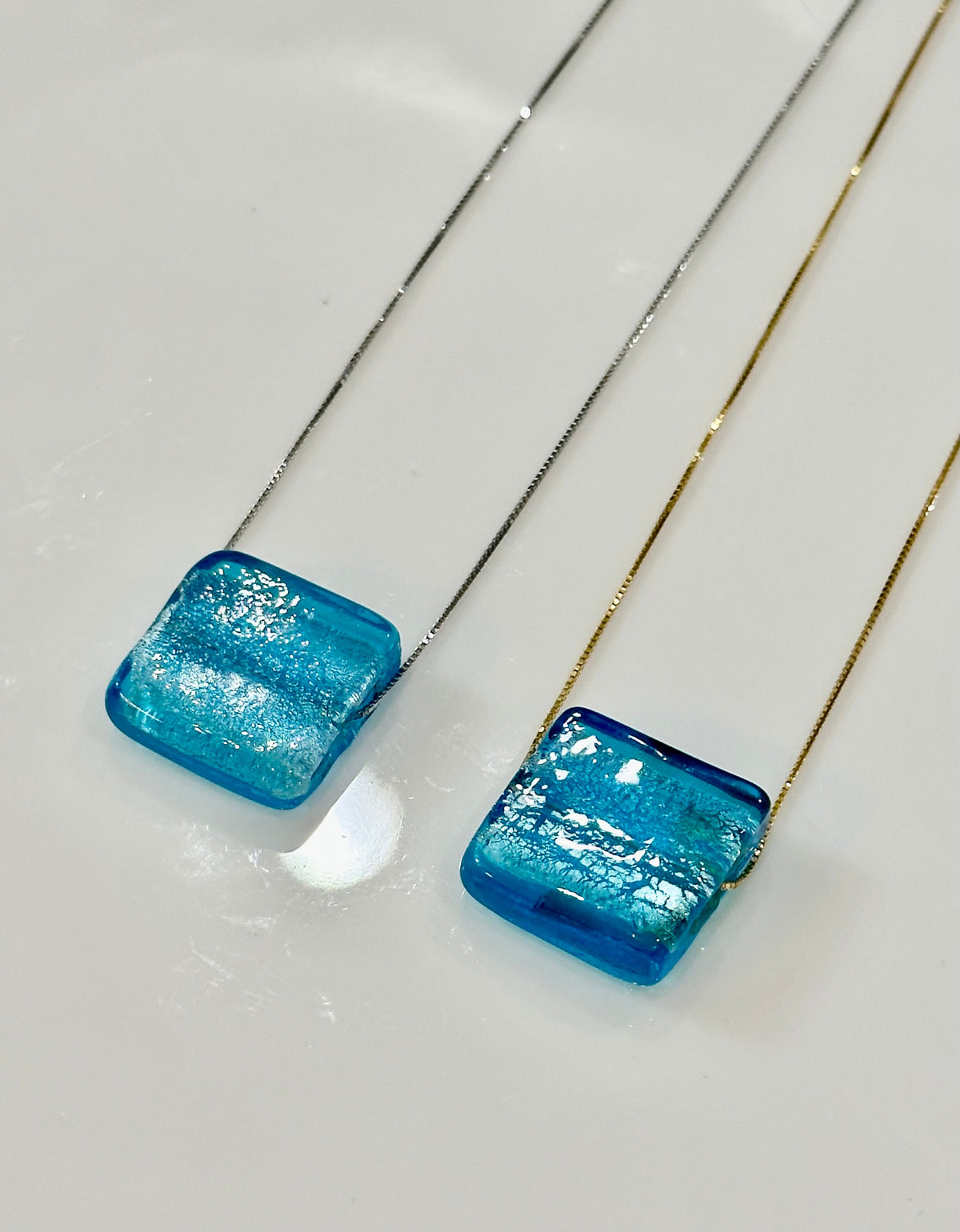Handmade Light Torquoise Blue Murano Glass on Sterling Chain