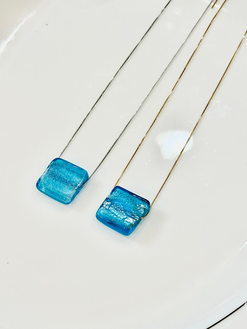 Handmade Light Torquoise Blue Murano Glass on Sterling Chain