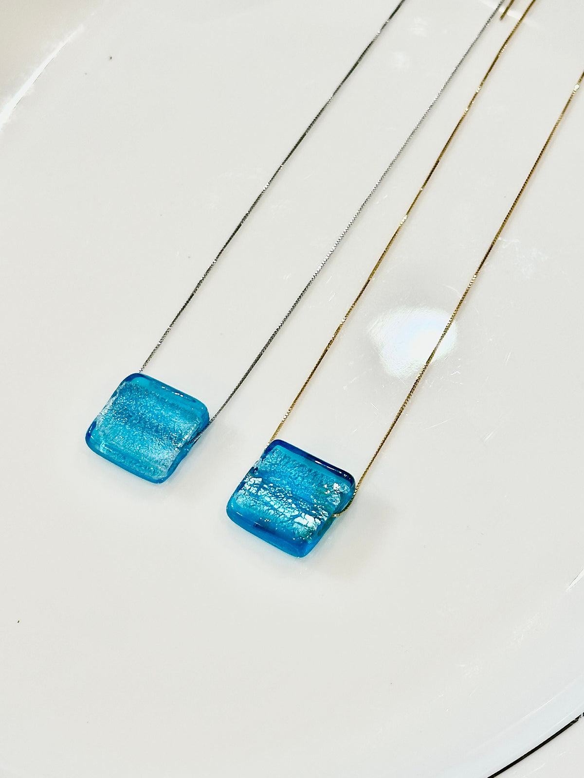 Handmade Light Torquoise Blue Murano Glass on Sterling Chain