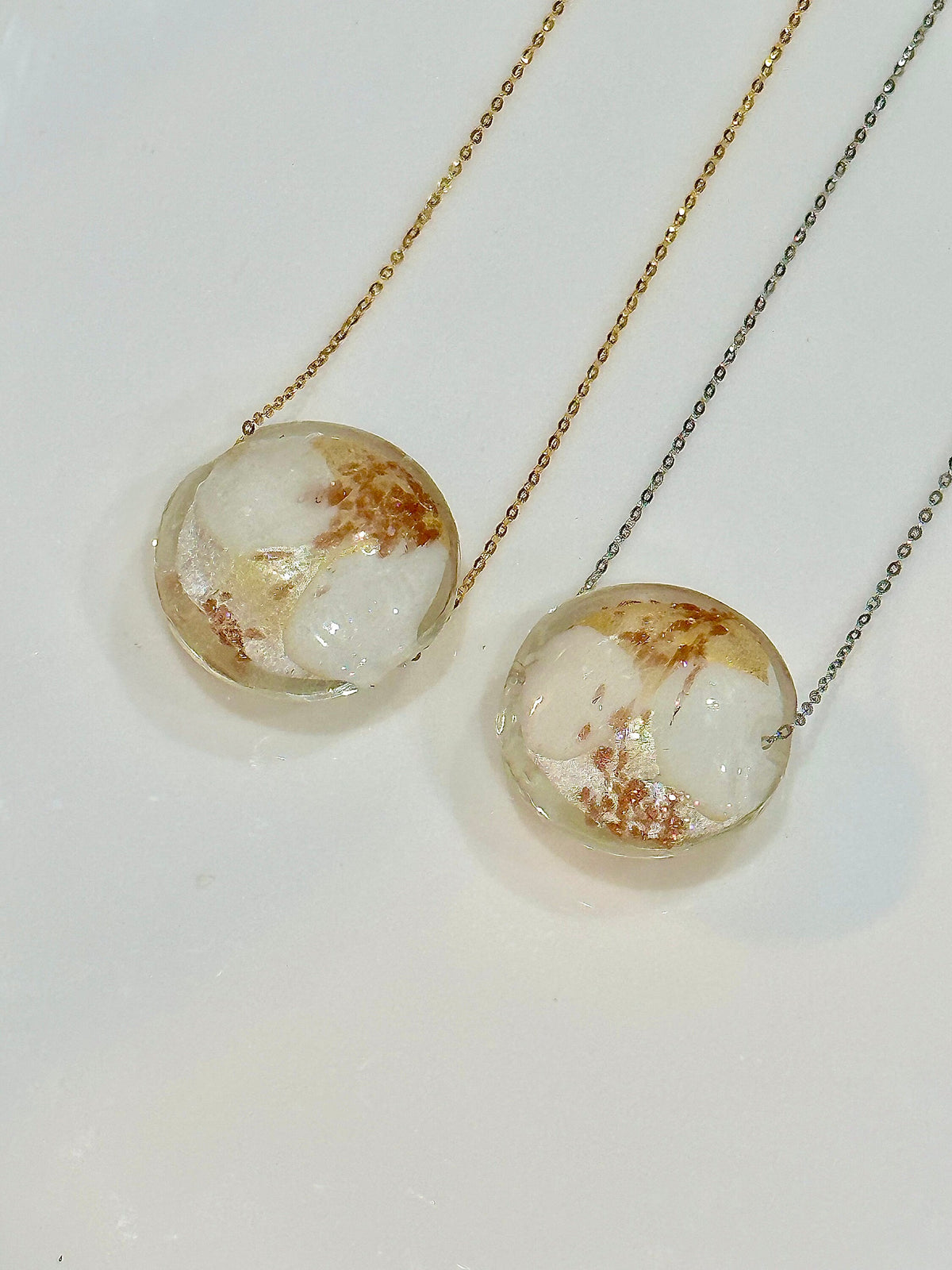 Extra Large White, Gold and Silver Detail Murano Glass on Sterling Chain