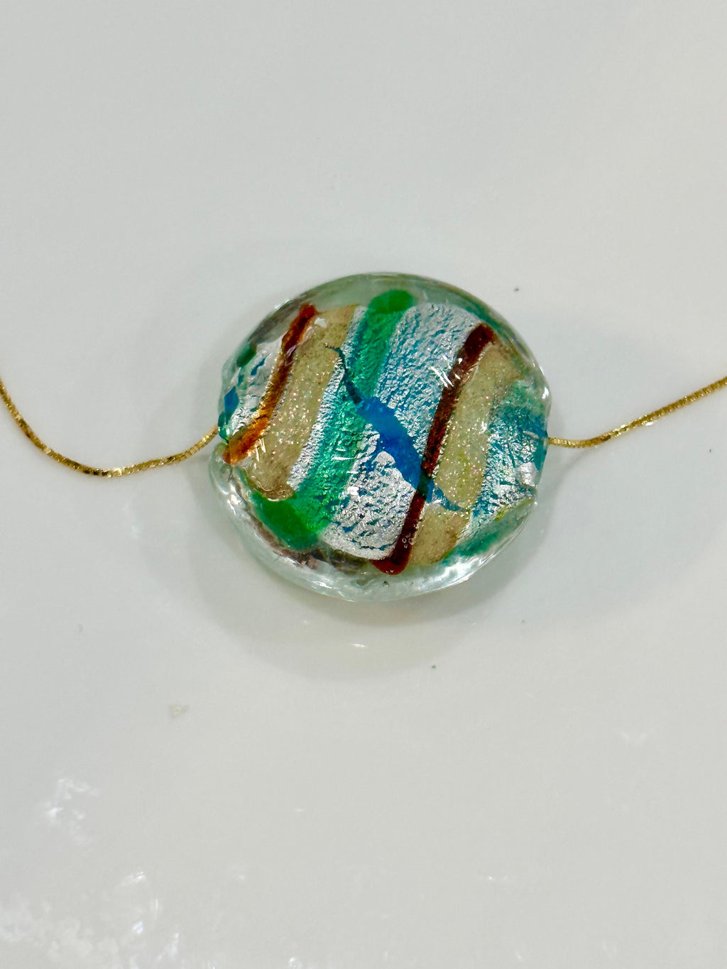 Multicolored Round Extra Large Lampwork Murano Glass on Sterling Chain