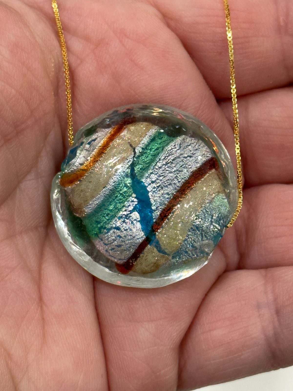 Multicolored Round Extra Large Lampwork Murano Glass on Sterling Chain