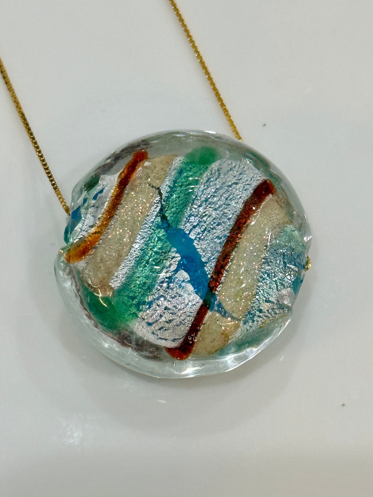Multicolored Round Extra Large Lampwork Murano Glass on Sterling Chain