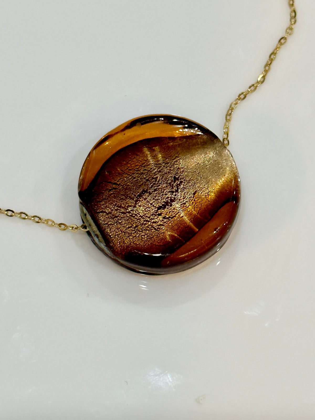 Handmade Iridescent Chocolate Brown Murano Glass on 925 Sterling Adjustable Chain