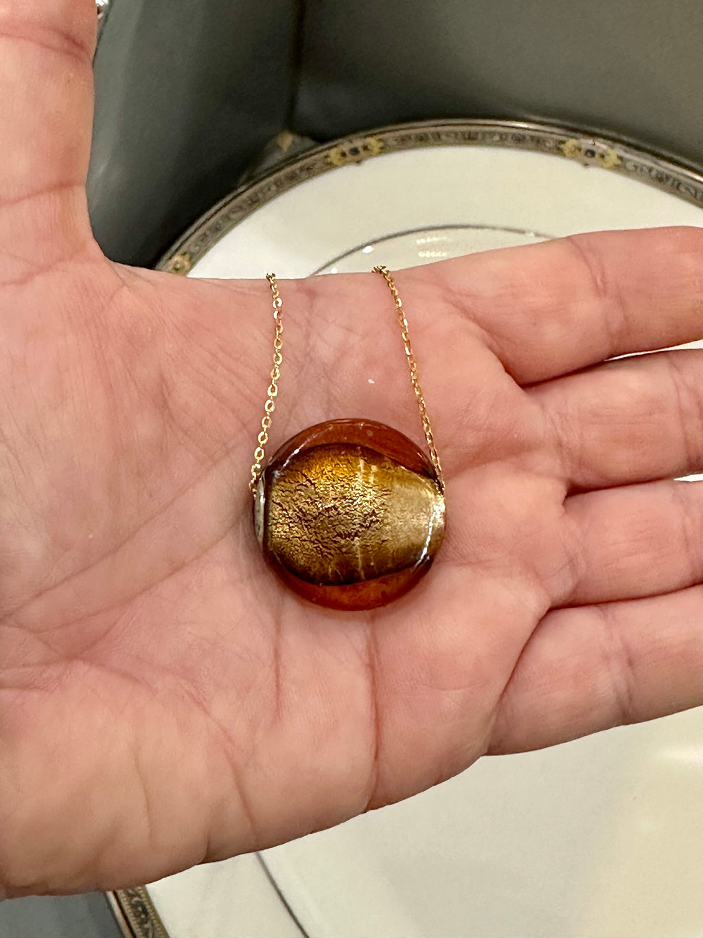 Handmade Iridescent Chocolate Brown Murano Glass on 925 Sterling Adjustable Chain