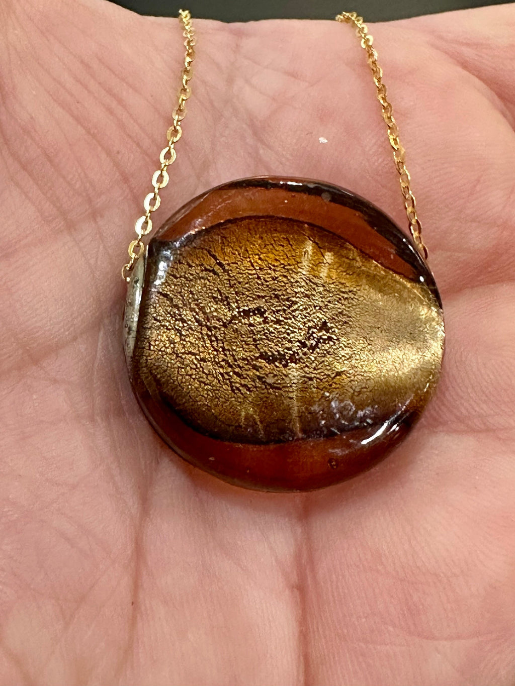 Handmade Iridescent Chocolate Brown Murano Glass on 925 Sterling Adjustable Chain