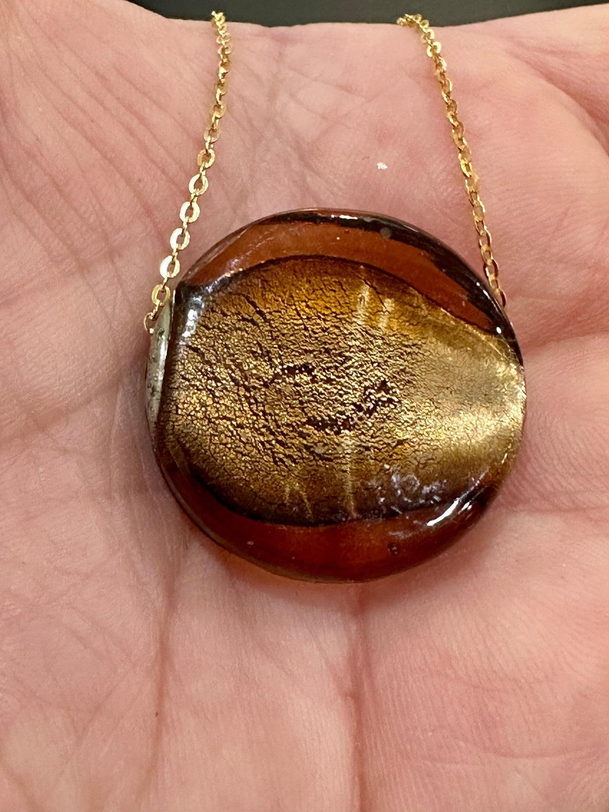 Handmade Iridescent Chocolate Brown Murano Glass on 925 Sterling Adjustable Chain