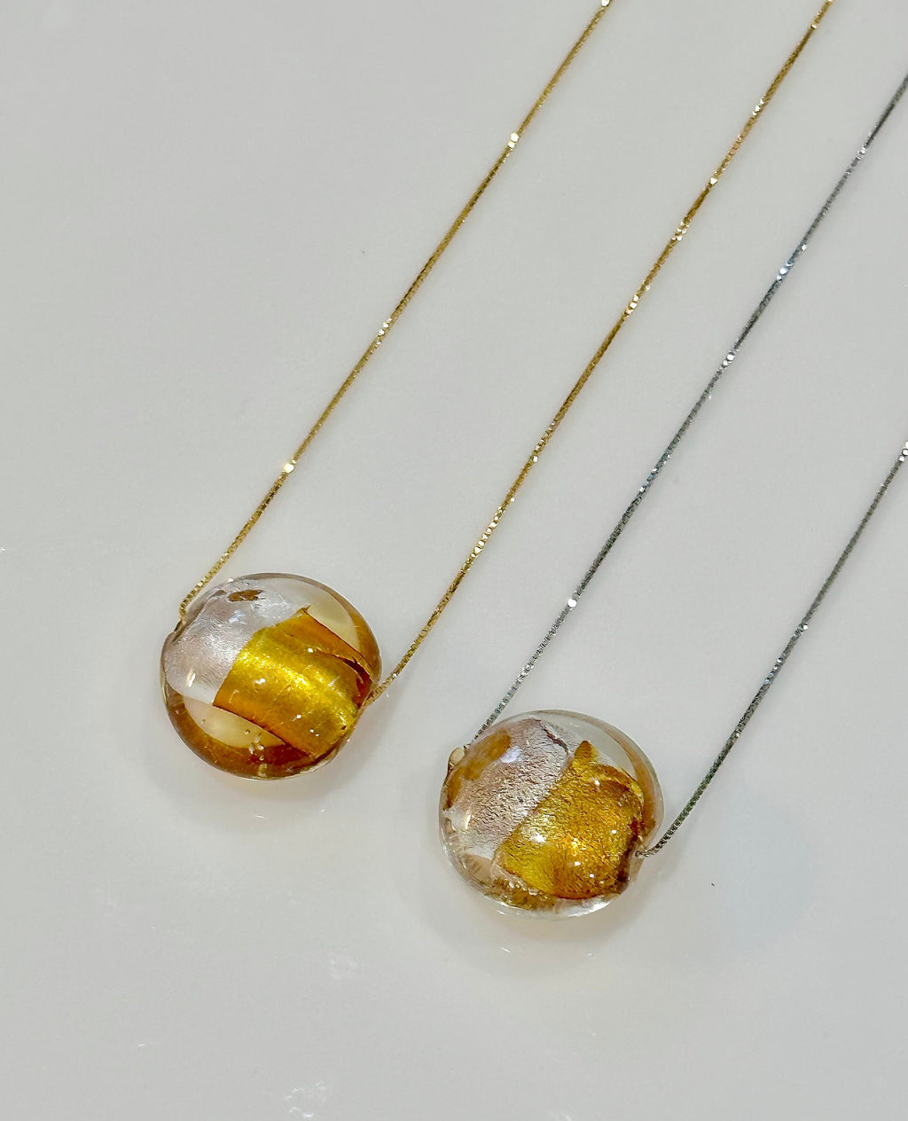 Iridescent Gold and Silver Swirl Murano Glass on Sterling Chain