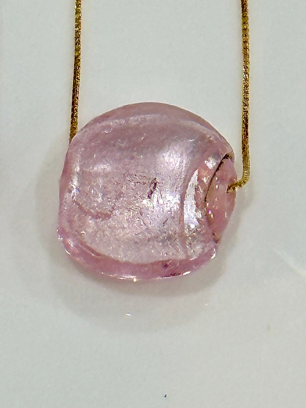 Handmade Iridescent Pink Murano Glass on Sterling Chain