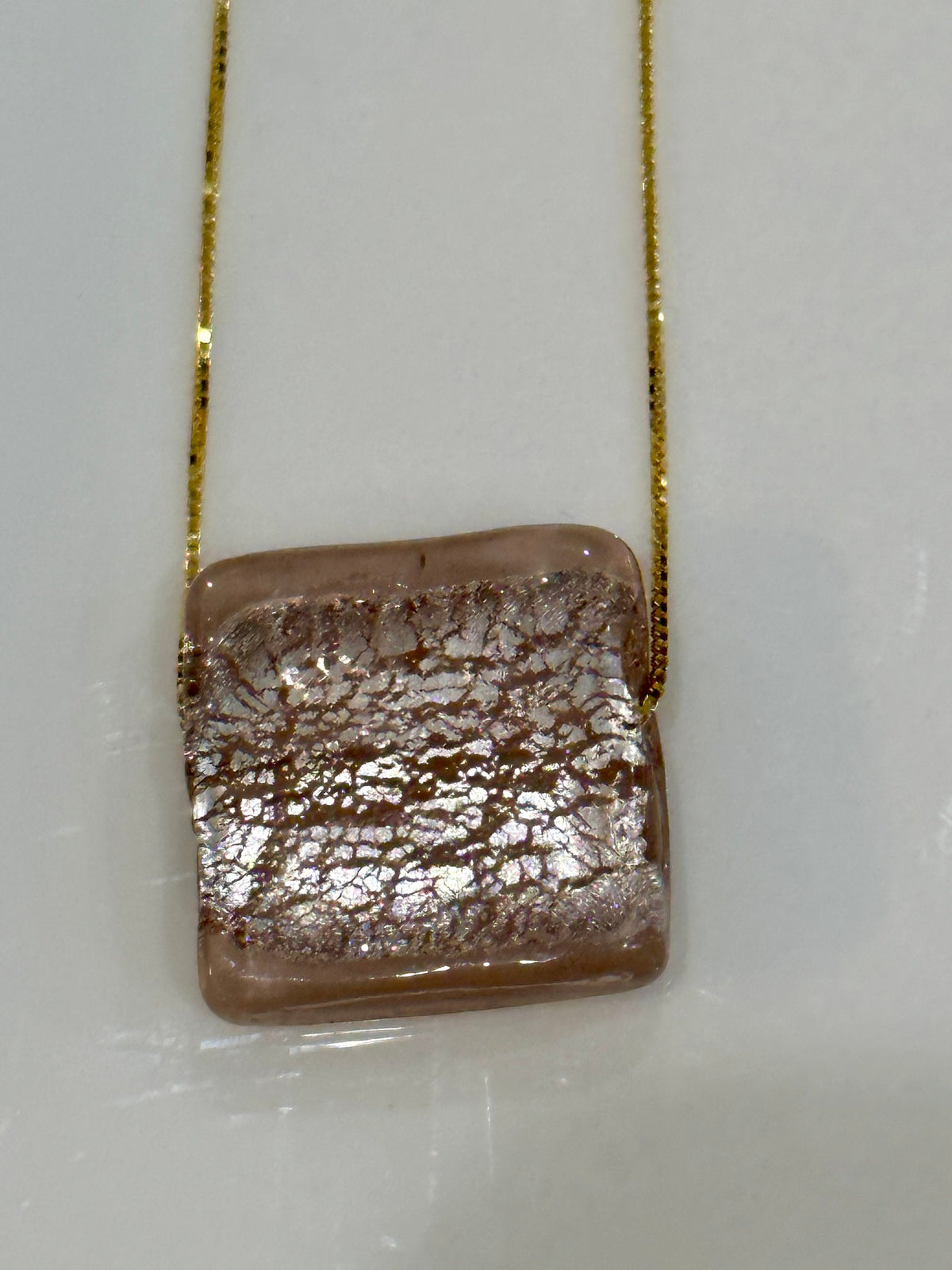 Handmade Iridescent Iced Lavender Murano Glass on Sterling Chain