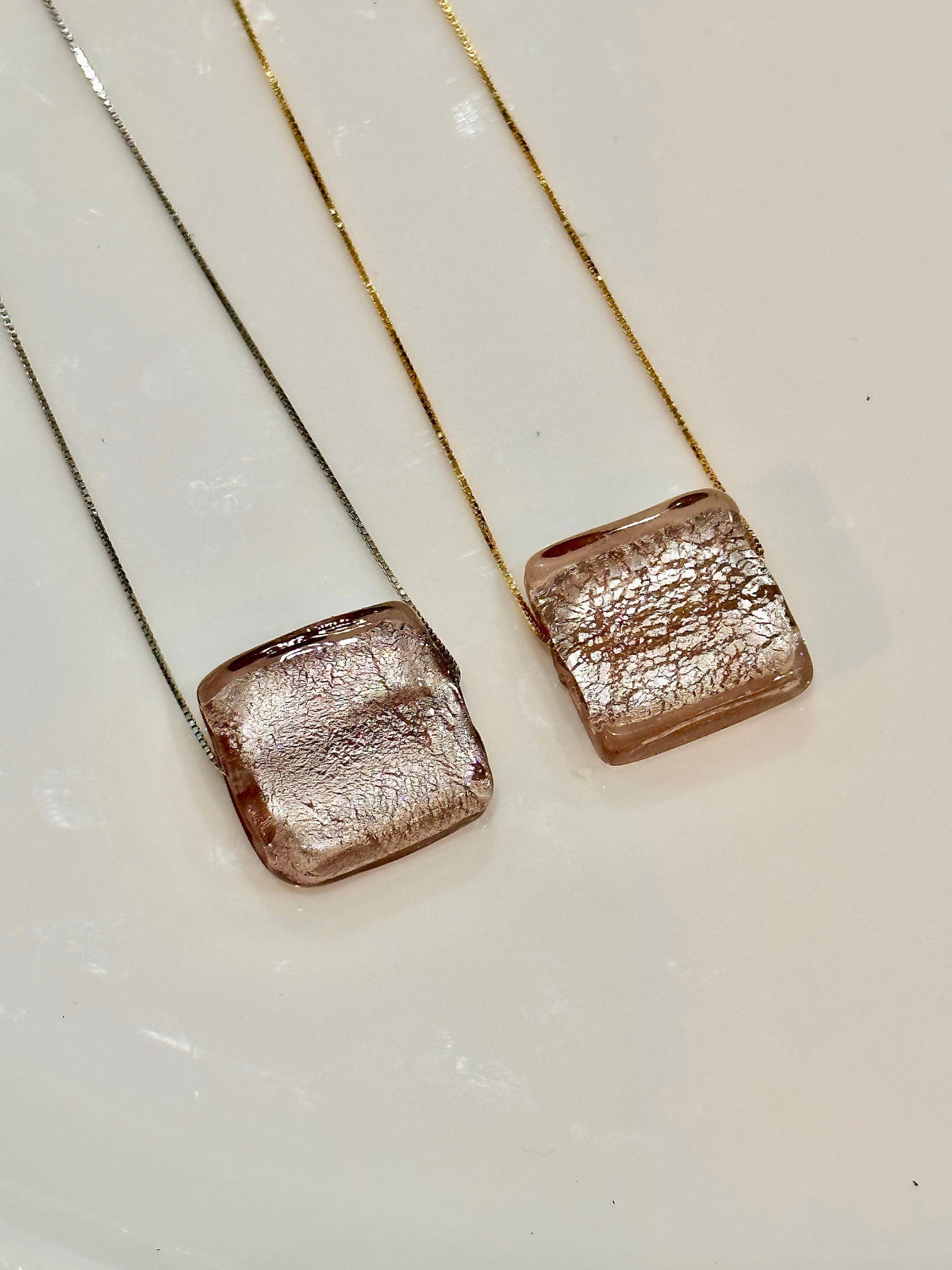 Handmade Iridescent Iced Lavender Murano Glass on Sterling Chain