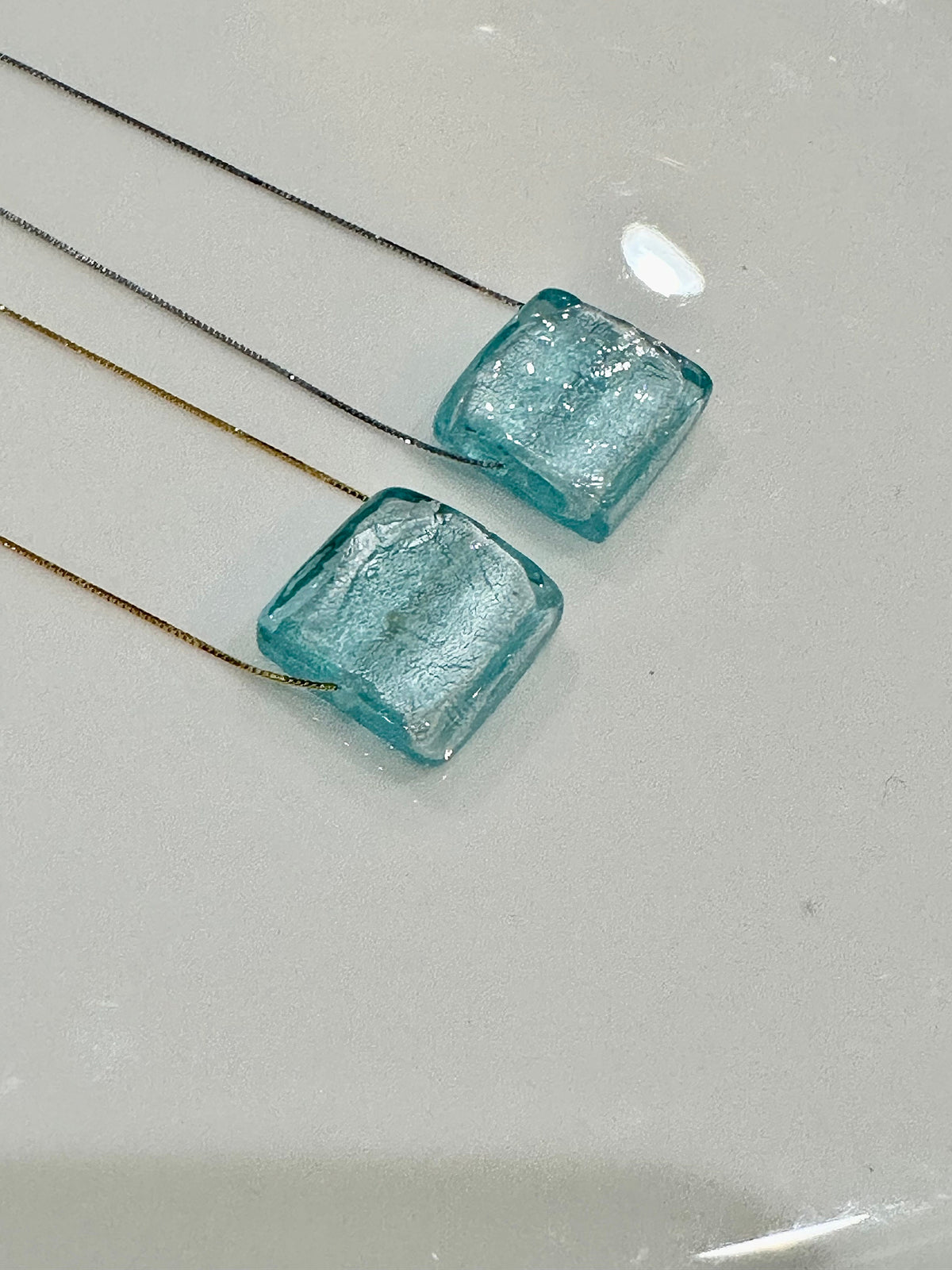 Handmade Light Iced Blue Murano Glass on Sterling Chain