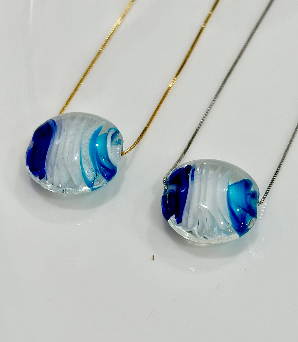 Clear Murano Glass With Lampwork Detail Pendant on Sterling Chain