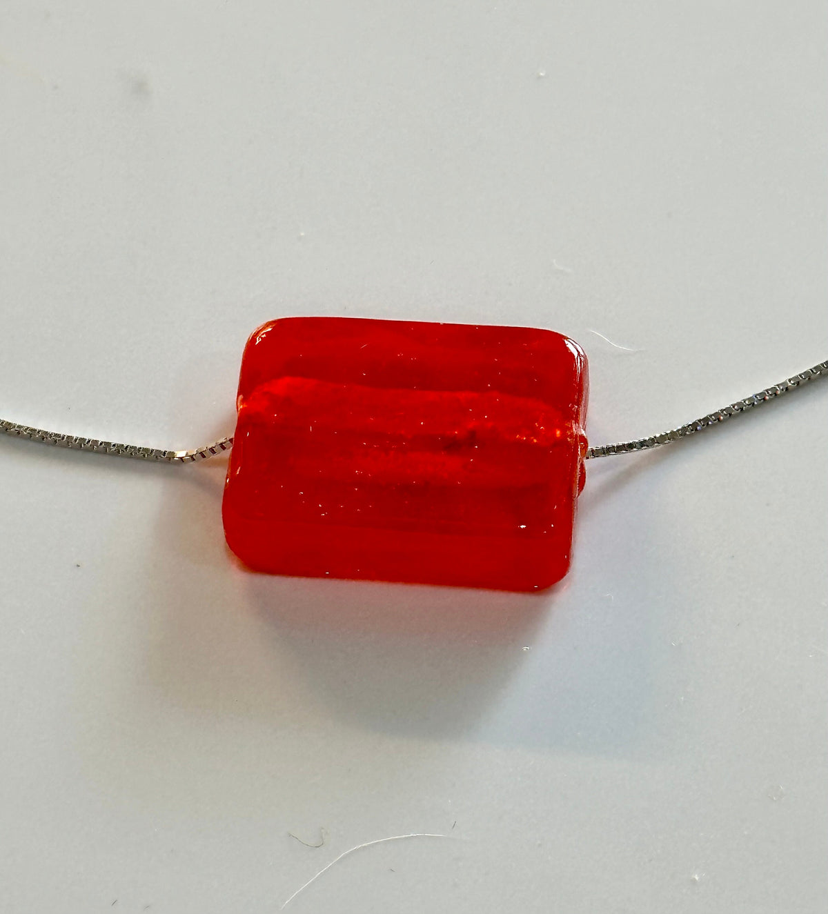 Candy Apple Red Murano Glass Strung on 925 Sterling Adjustable Chain