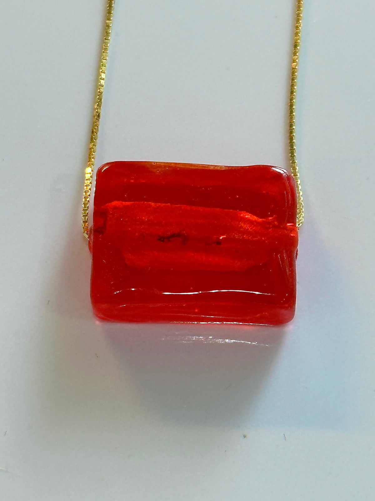 Candy Apple Red Murano Glass Strung on 925 Sterling Adjustable Chain