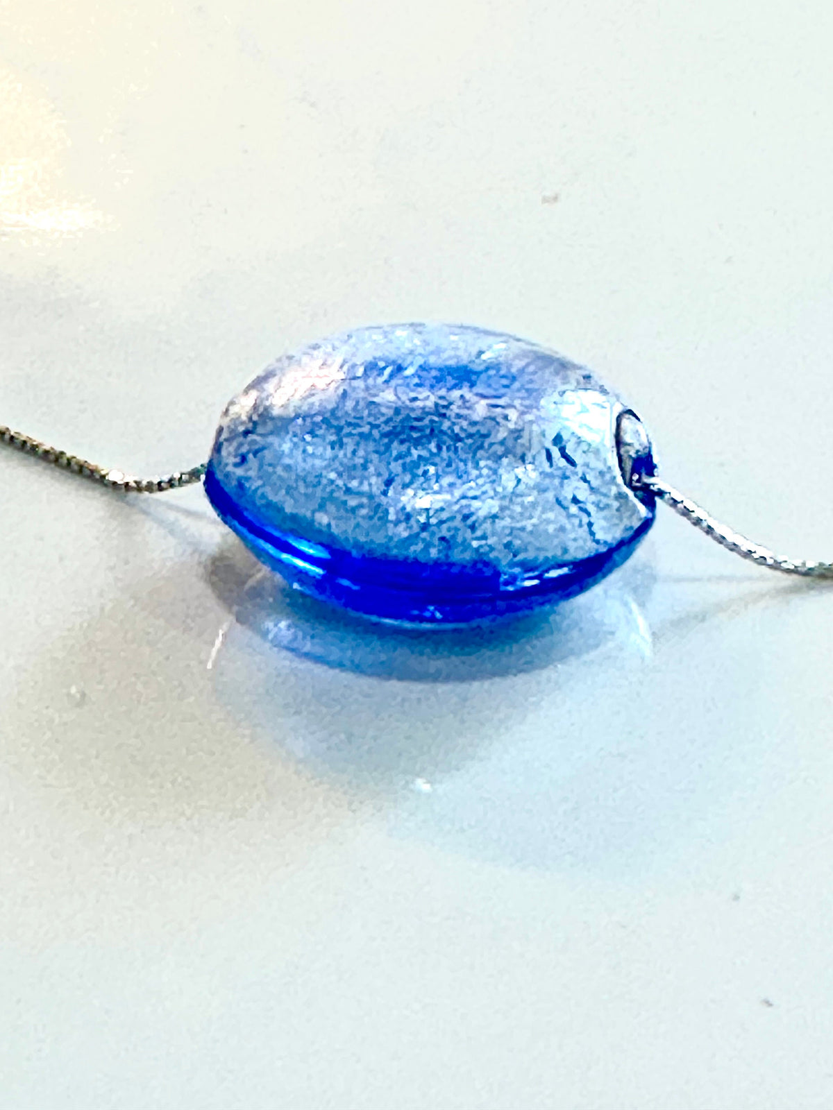 Periwinkle Blue Murano Glass Strung on a Sterling Vermeil Chain