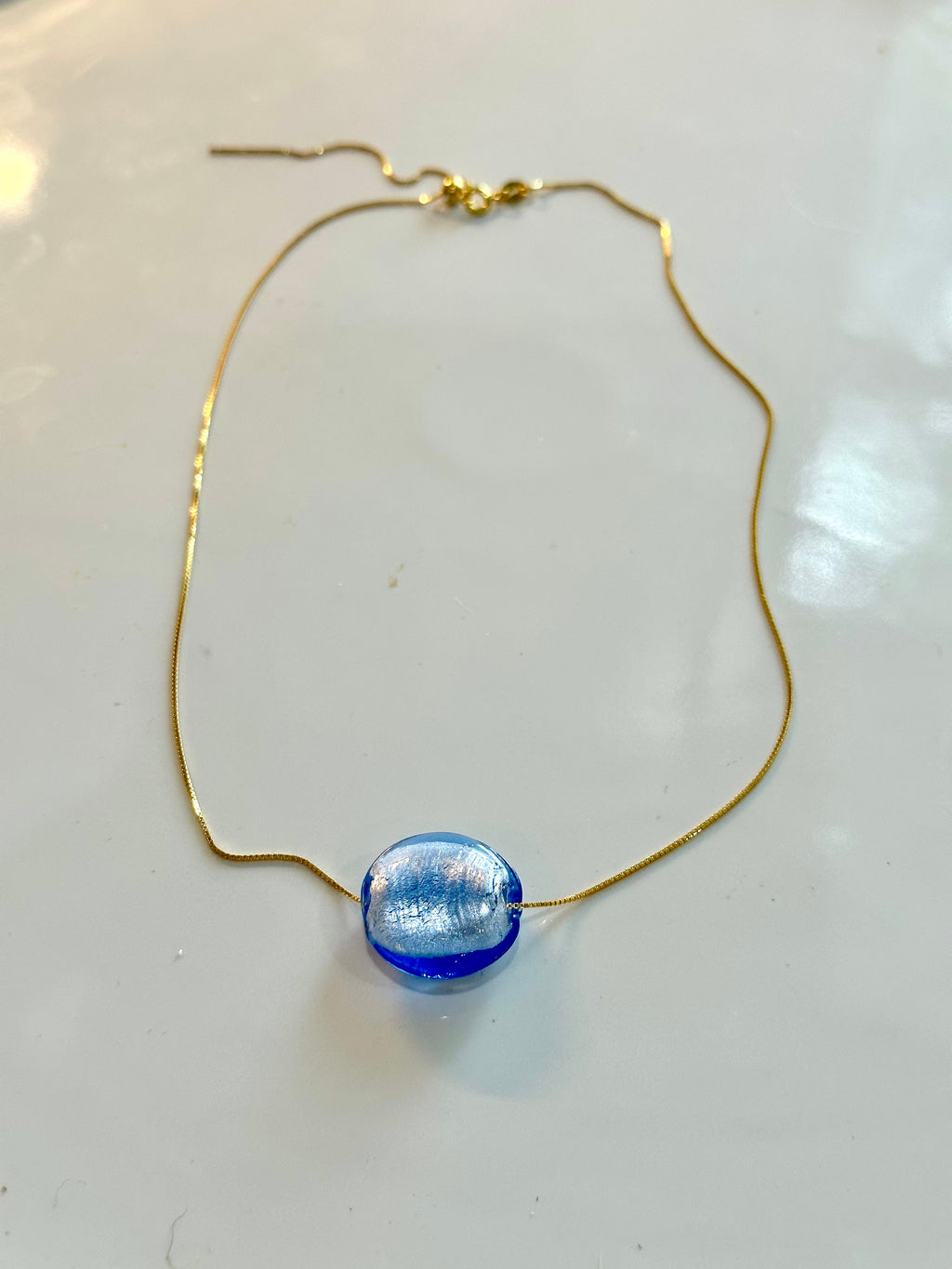 Periwinkle Blue Murano Glass Strung on a Sterling Vermeil Chain