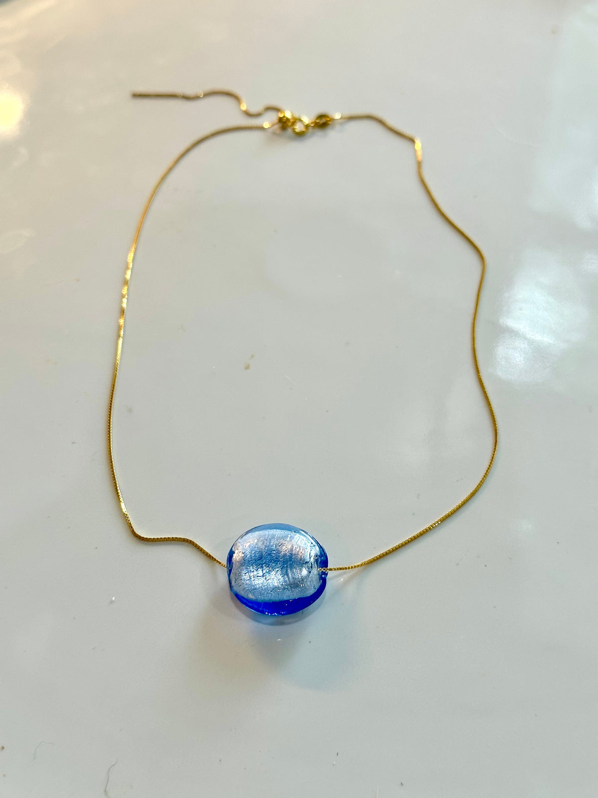 Periwinkle Blue Murano Glass Strung on a Sterling Vermeil Chain