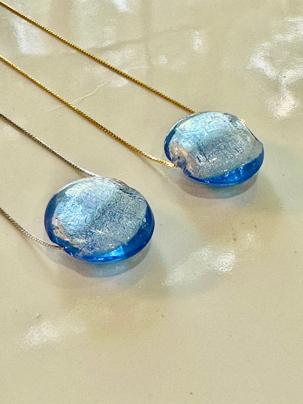 Periwinkle Blue Murano Glass Strung on a Sterling Vermeil Chain