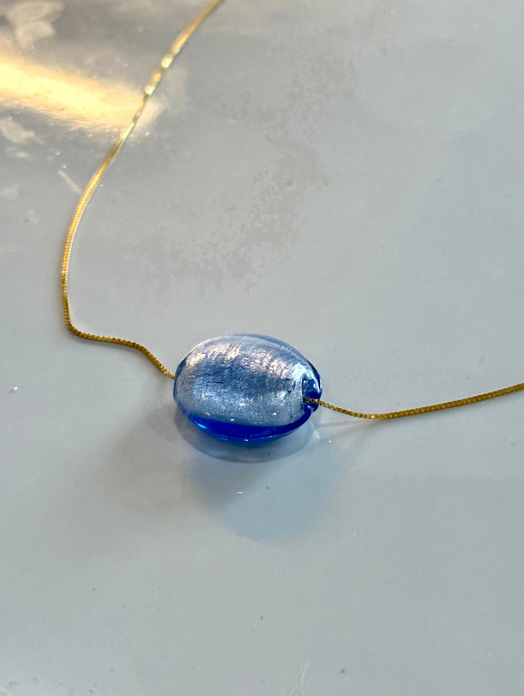 Periwinkle Blue Murano Glass Strung on a Sterling Vermeil Chain
