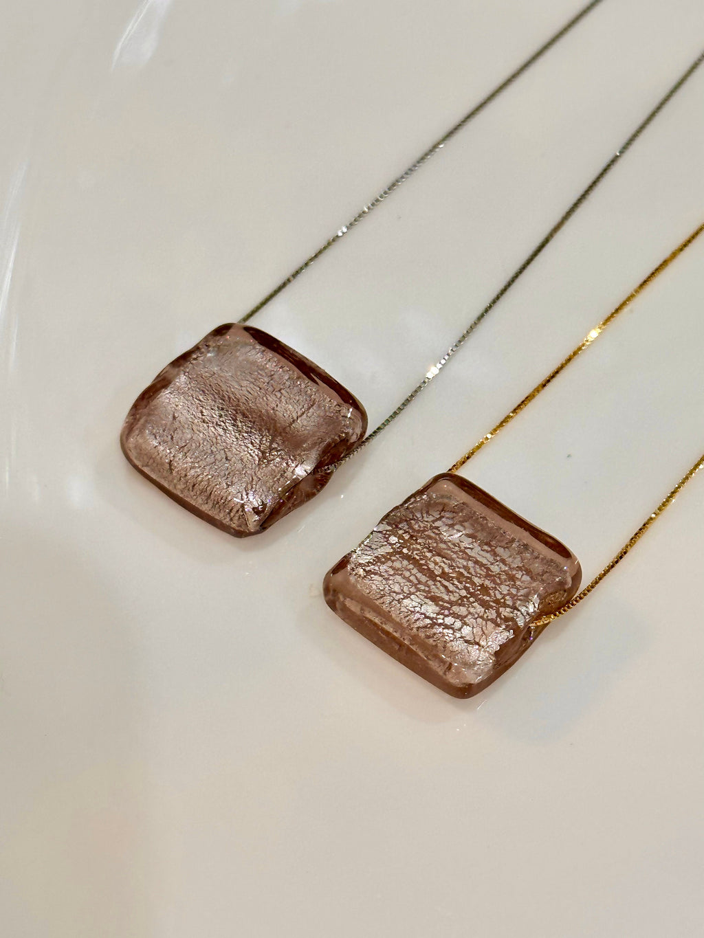 Handmade Iridescent Iced Lavender Murano Glass on Sterling Chain