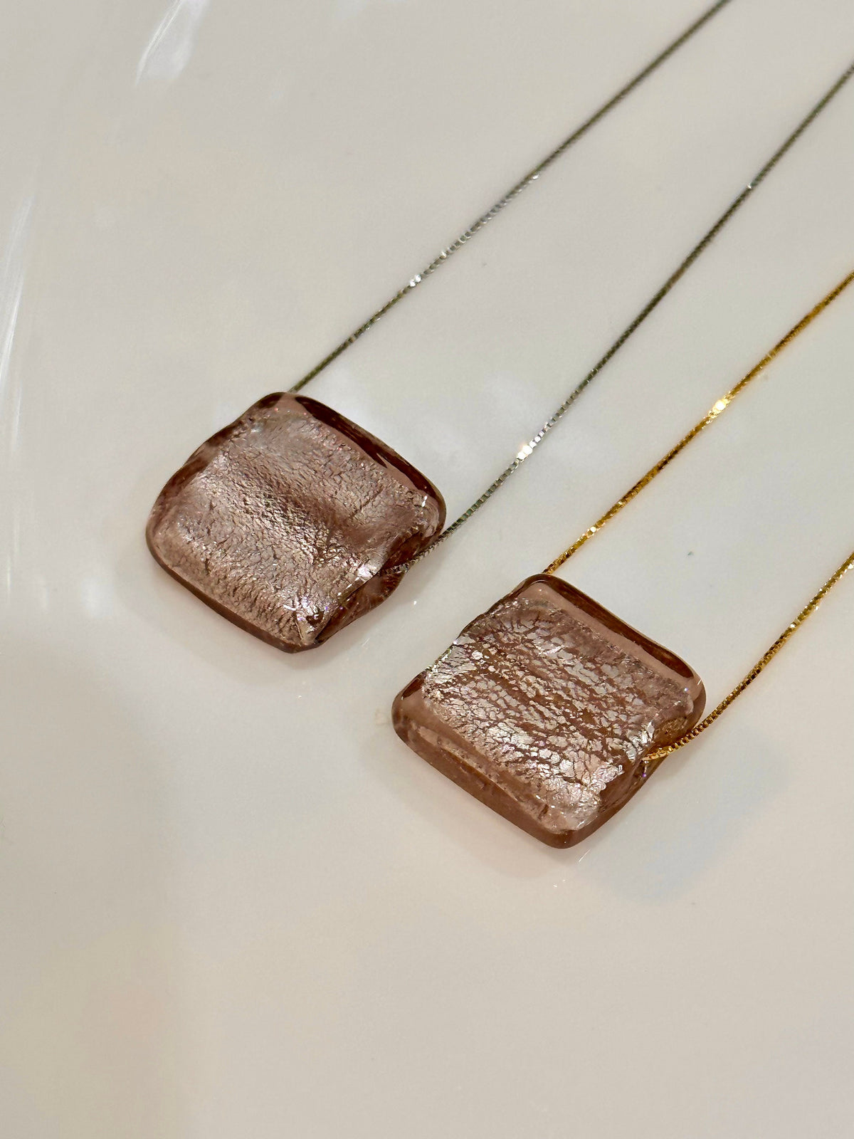 Handmade Iridescent Iced Lavender Murano Glass on Sterling Chain