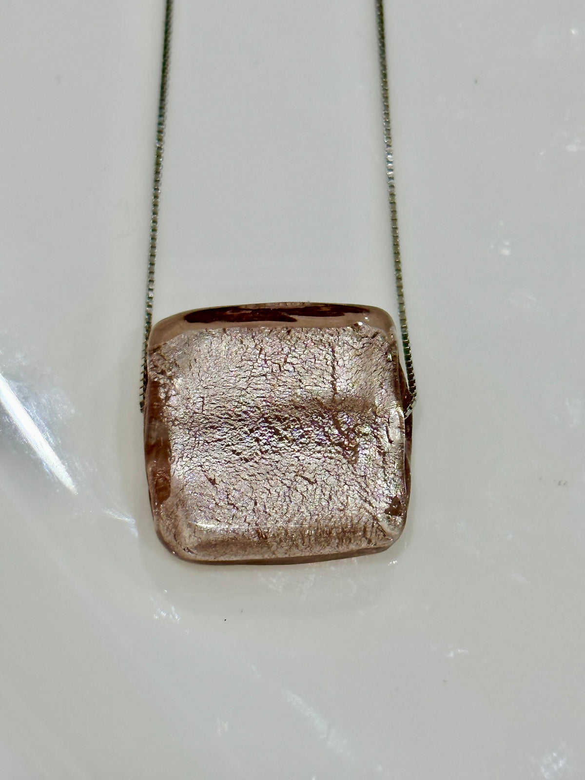 Handmade Iridescent Iced Lavender Murano Glass on Sterling Chain