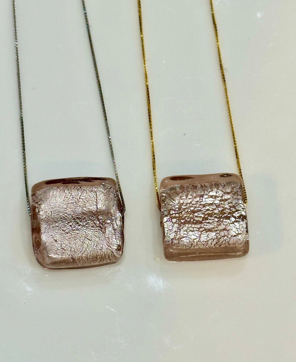 Handmade Iridescent Iced Lavender Murano Glass on Sterling Chain