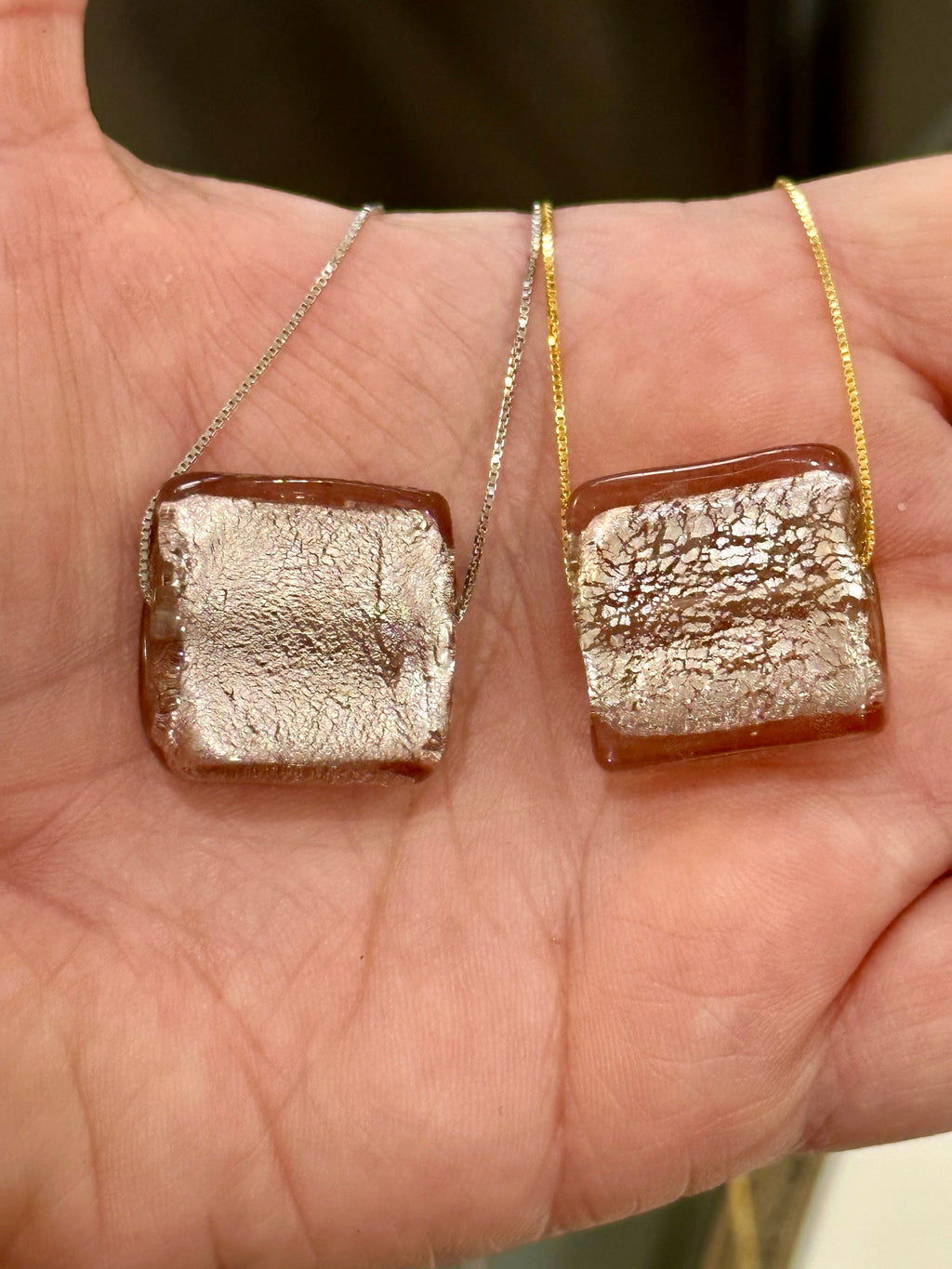 Handmade Iridescent Iced Lavender Murano Glass on Sterling Chain