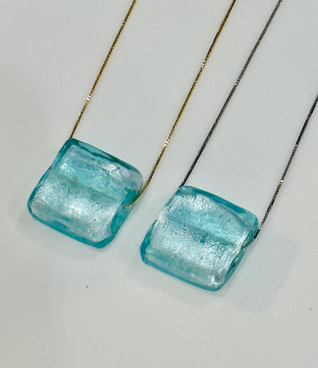 Handmade Light Iced Blue Murano Glass on Sterling Chain