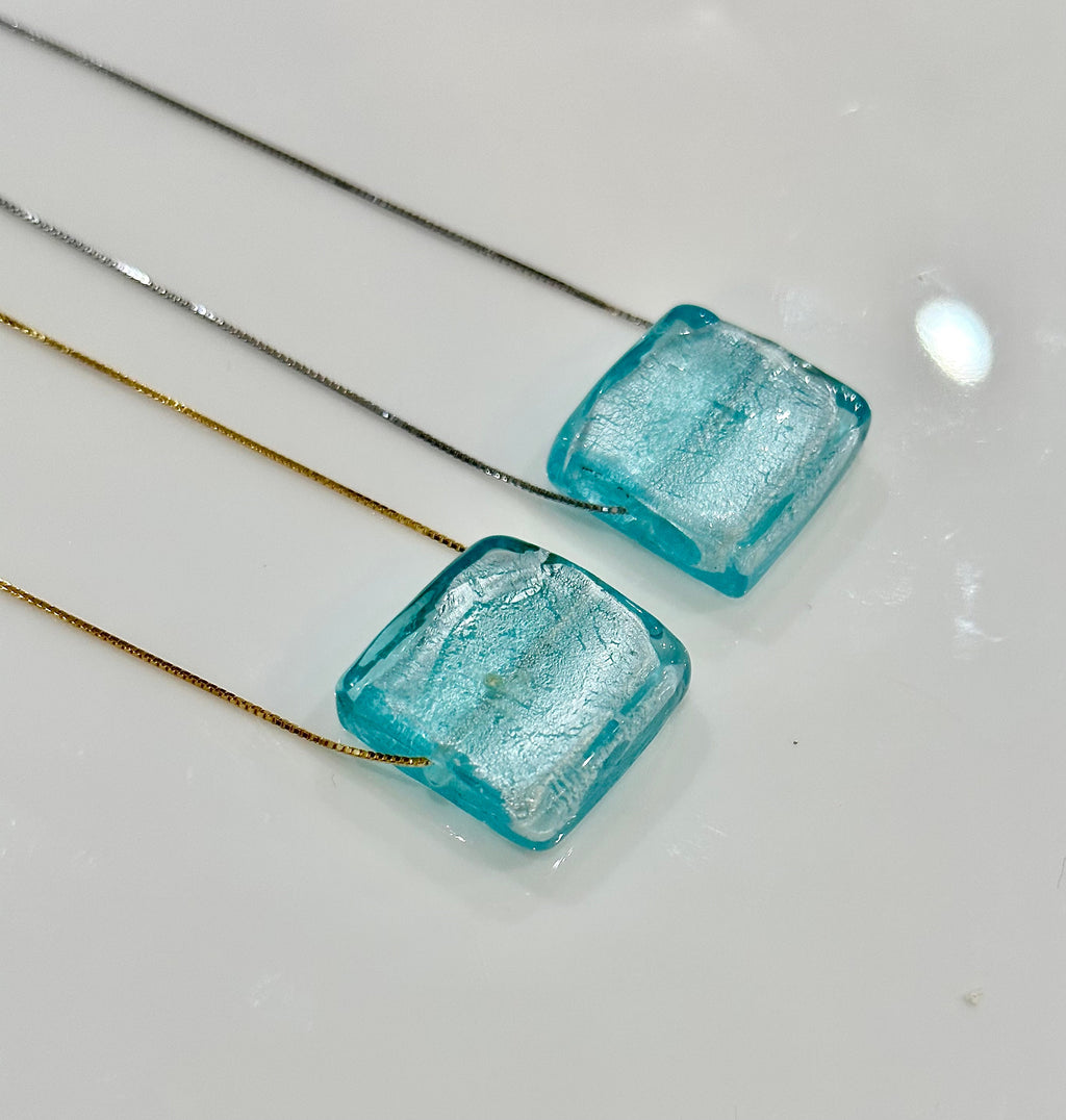 Handmade Light Iced Blue Murano Glass on Sterling Chain
