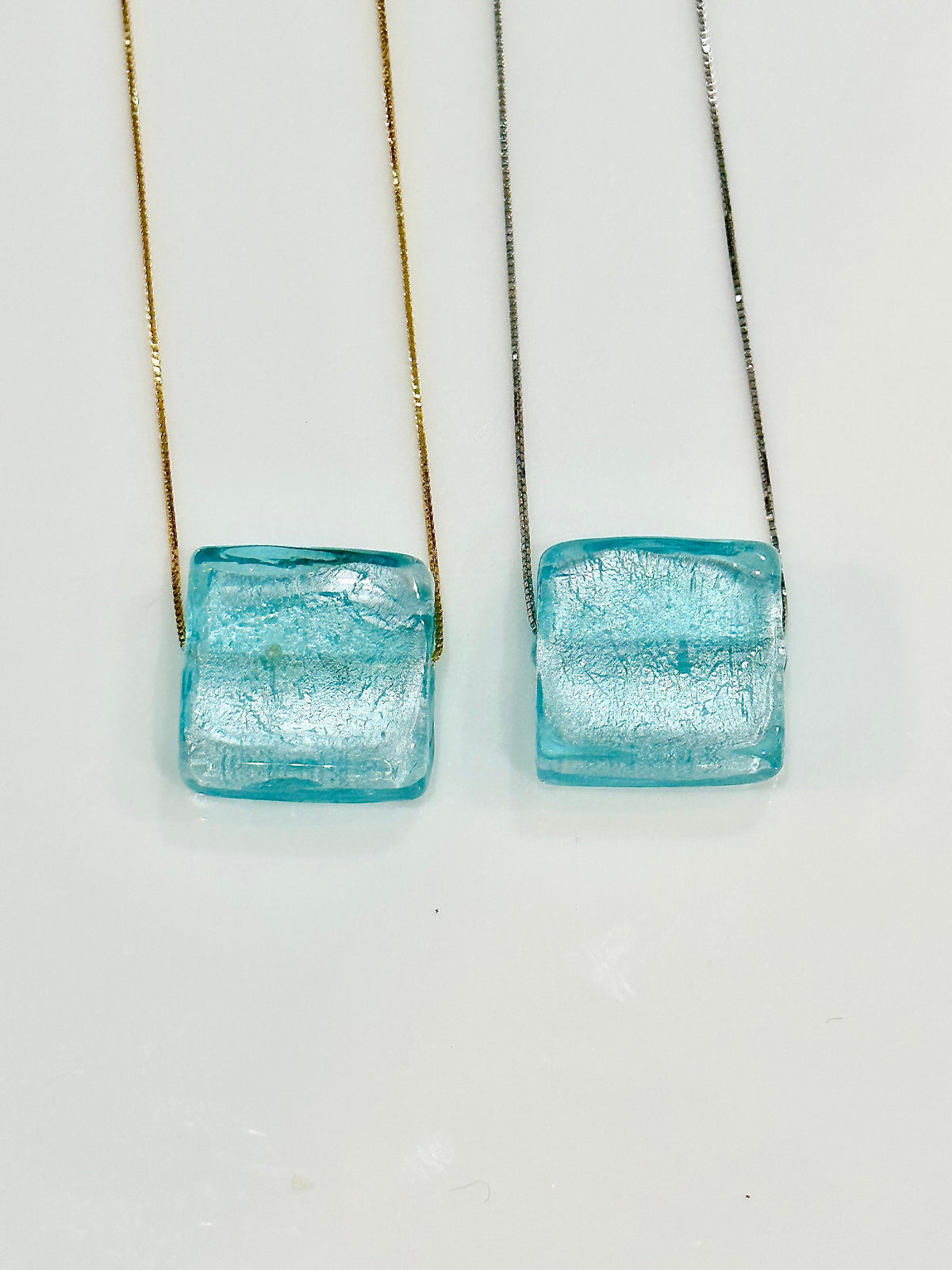 Handmade Light Iced Blue Murano Glass on Sterling Chain