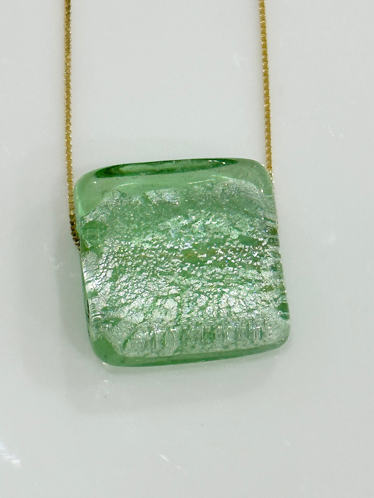 Handmade Light Iced Green Murano Glass on Sterling Chain