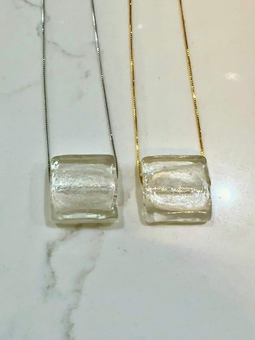 Clear Silver Handmade Murano Glass Pendant Strung on 925 Sterling Adjustable Chain