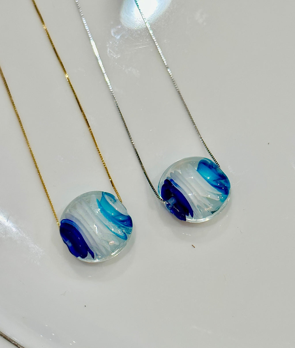Clear Murano Glass With Lampwork Detail Pendant on Sterling Chain