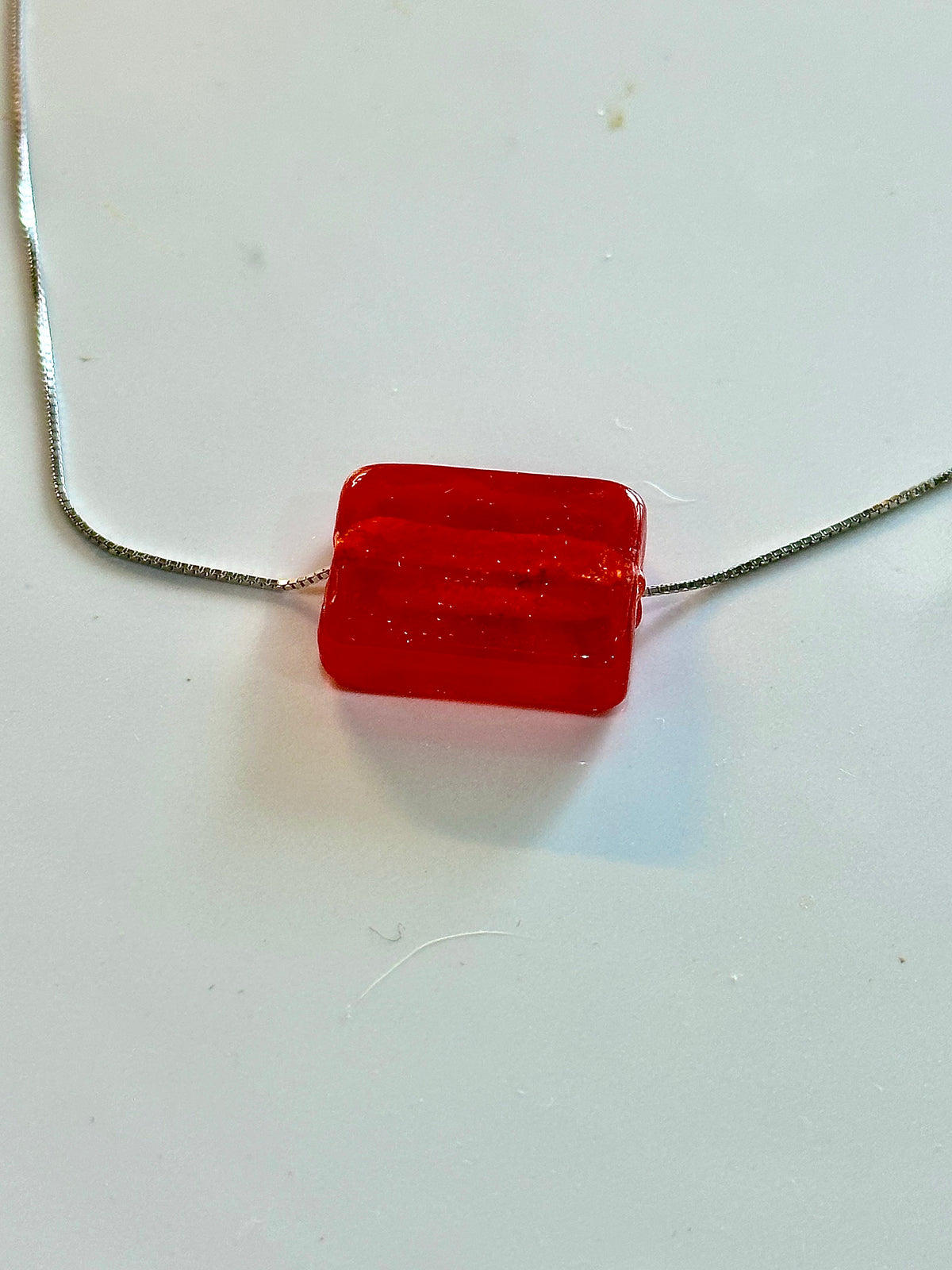 Candy Apple Red Murano Glass Strung on 925 Sterling Adjustable Chain