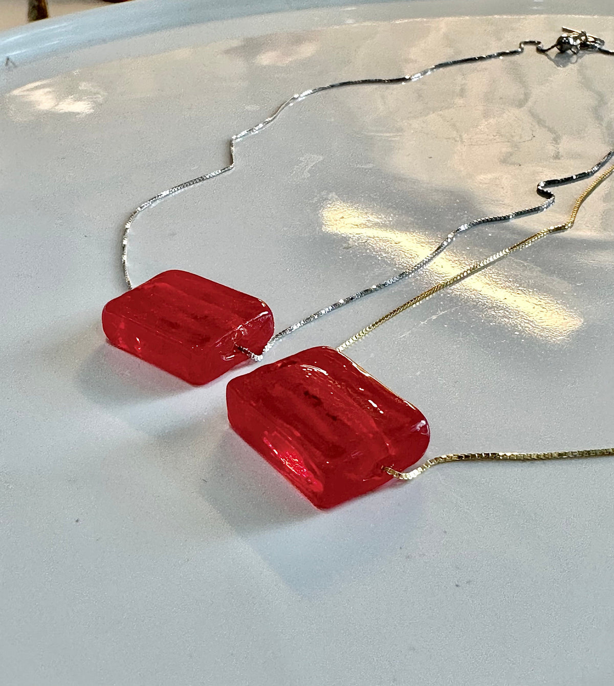Candy Apple Red Murano Glass Strung on 925 Sterling Adjustable Chain