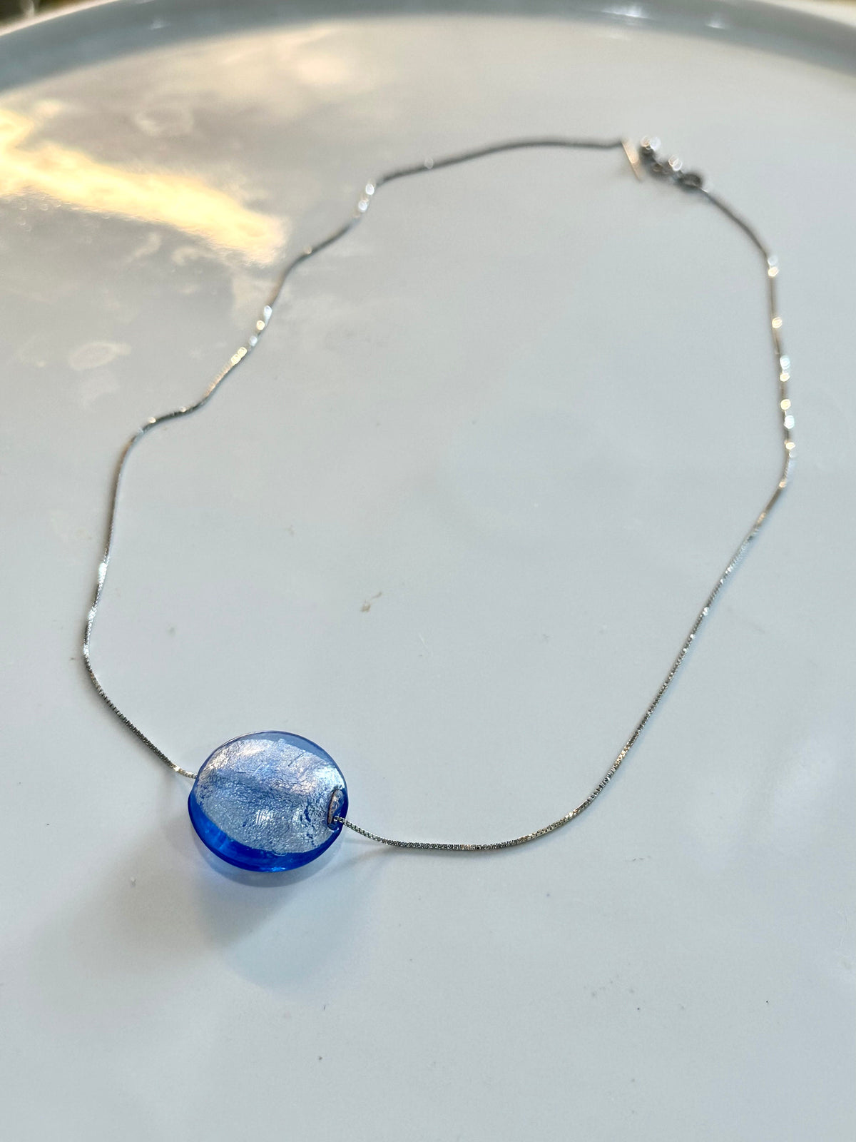 Periwinkle Blue Murano Glass Strung on a Sterling Vermeil Chain