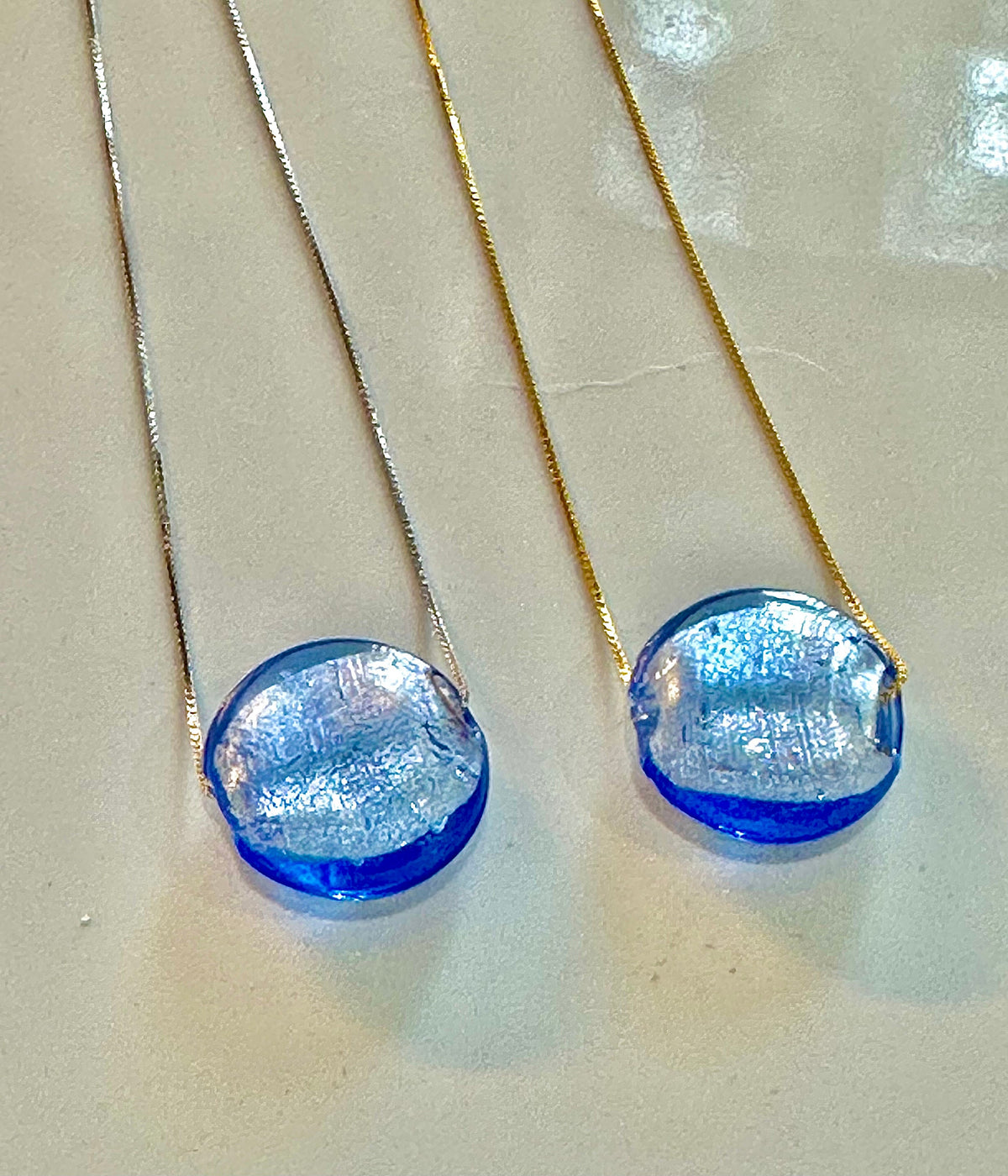 Periwinkle Blue Murano Glass Strung on a Sterling Vermeil Chain