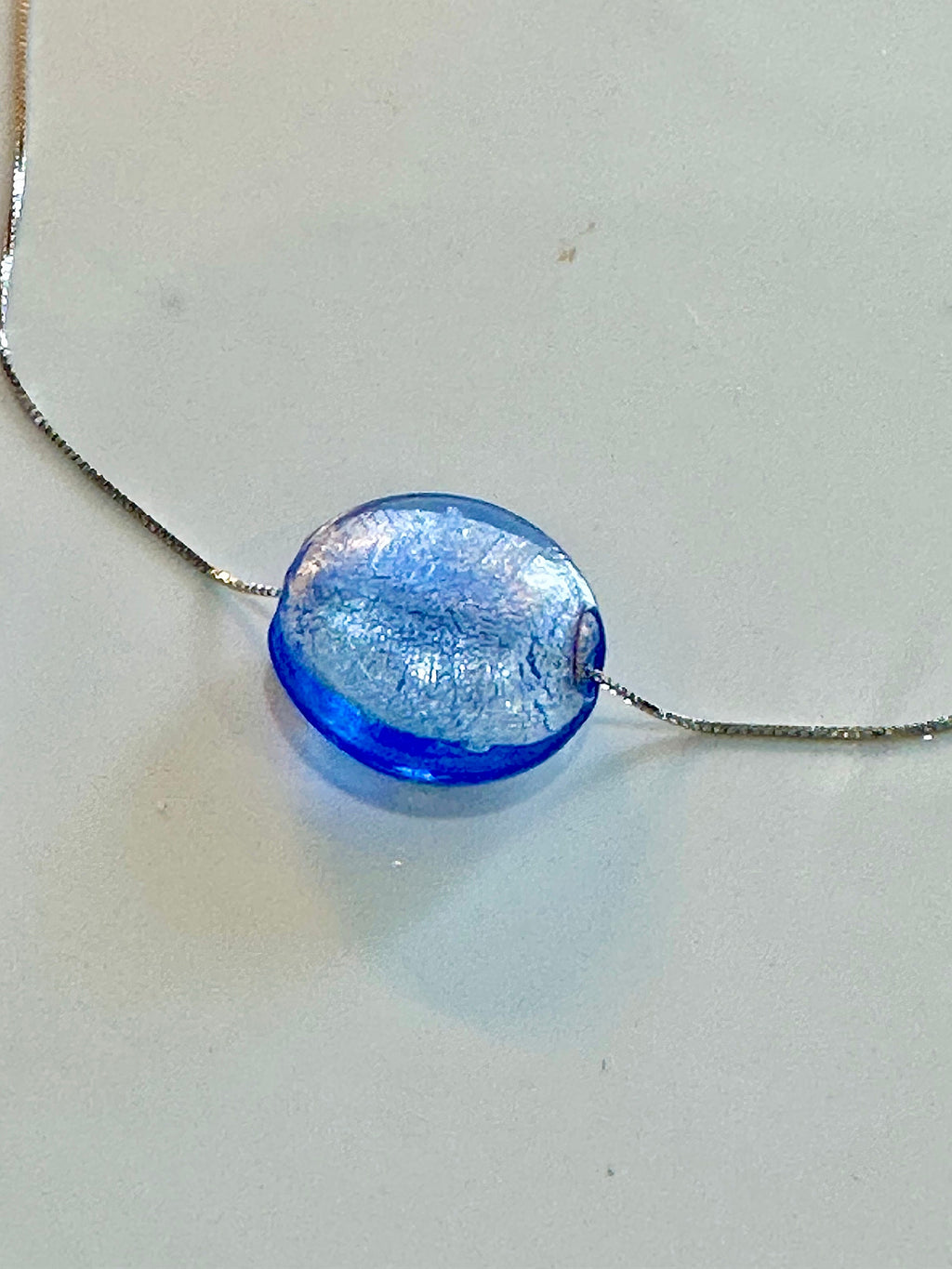 Periwinkle Blue Murano Glass Strung on a Sterling Vermeil Chain