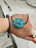 Handmade Large Turquoise and Gold Murano Glass on Sterling Chain