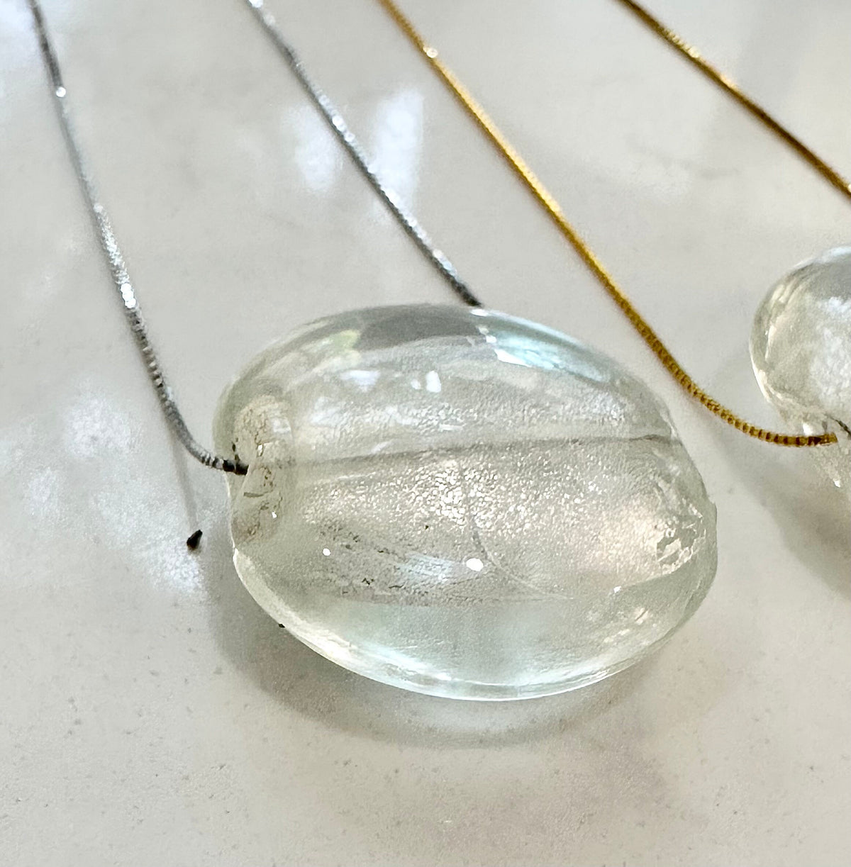 Large Clear Murano Glass Pendant: Sterling Silver or Leather Necklace