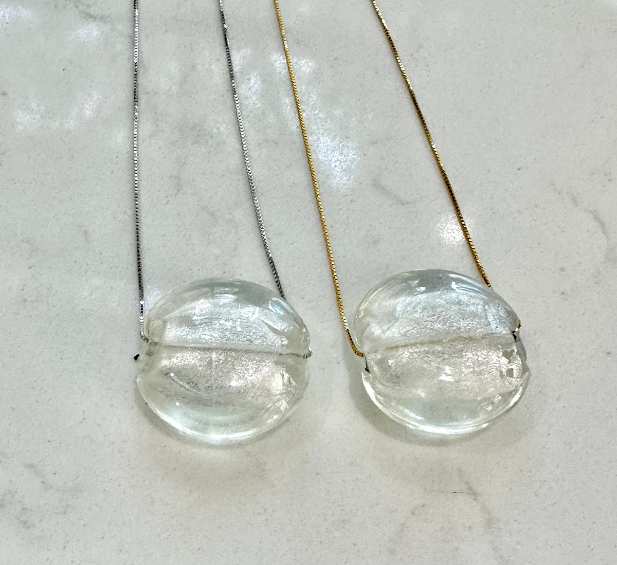 Large Clear Murano Glass Pendant: Sterling Silver or Leather Necklace