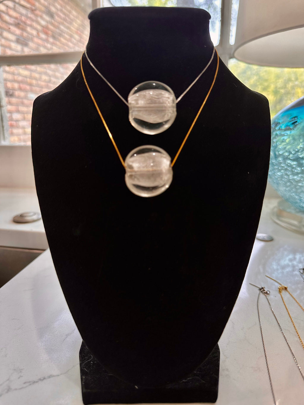 Large Clear Murano Glass Pendant: Sterling Silver or Leather Necklace