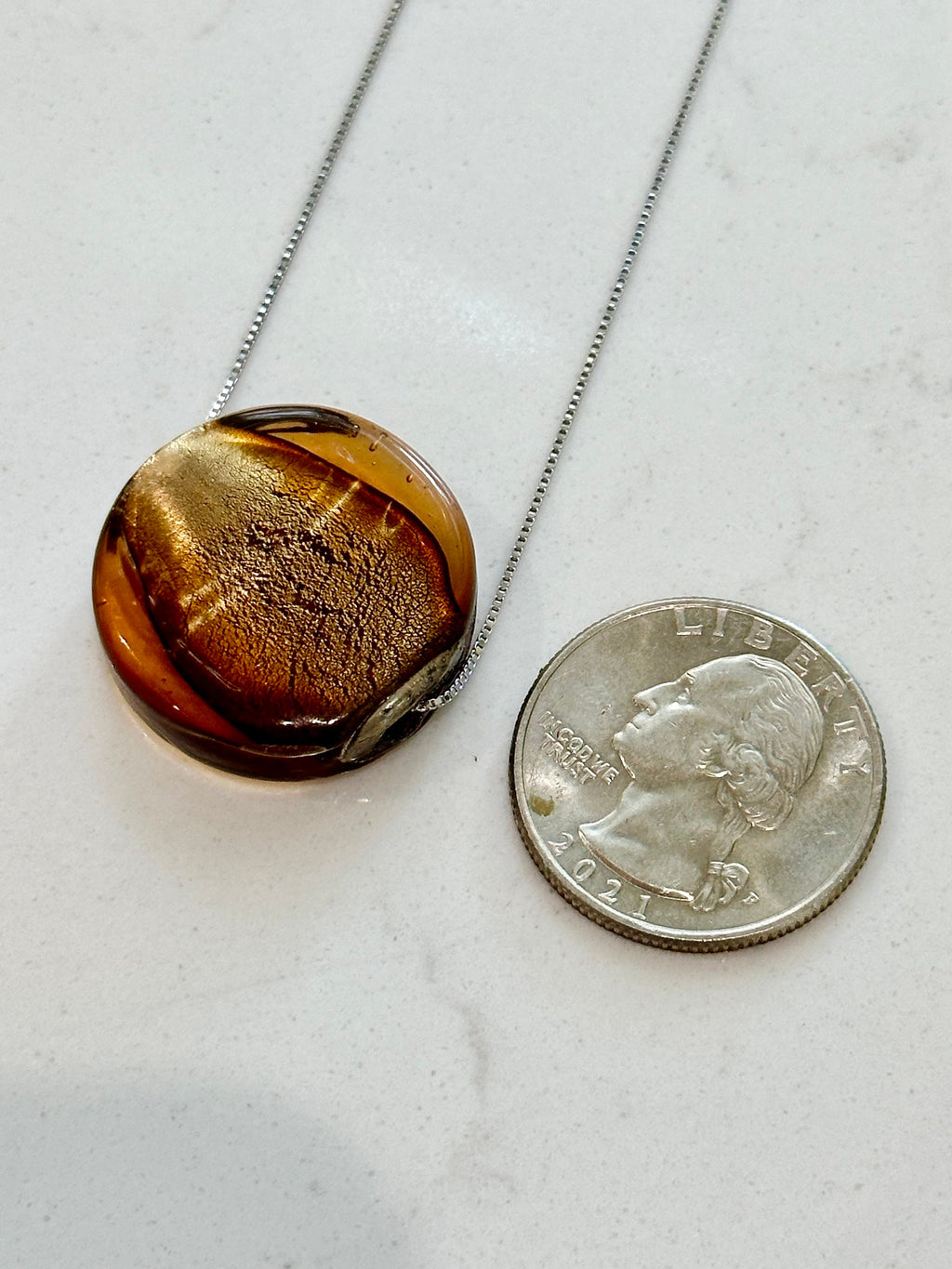 Handmade Iridescent Chocolate Brown Murano Glass on 925 Sterling Adjustable Chain