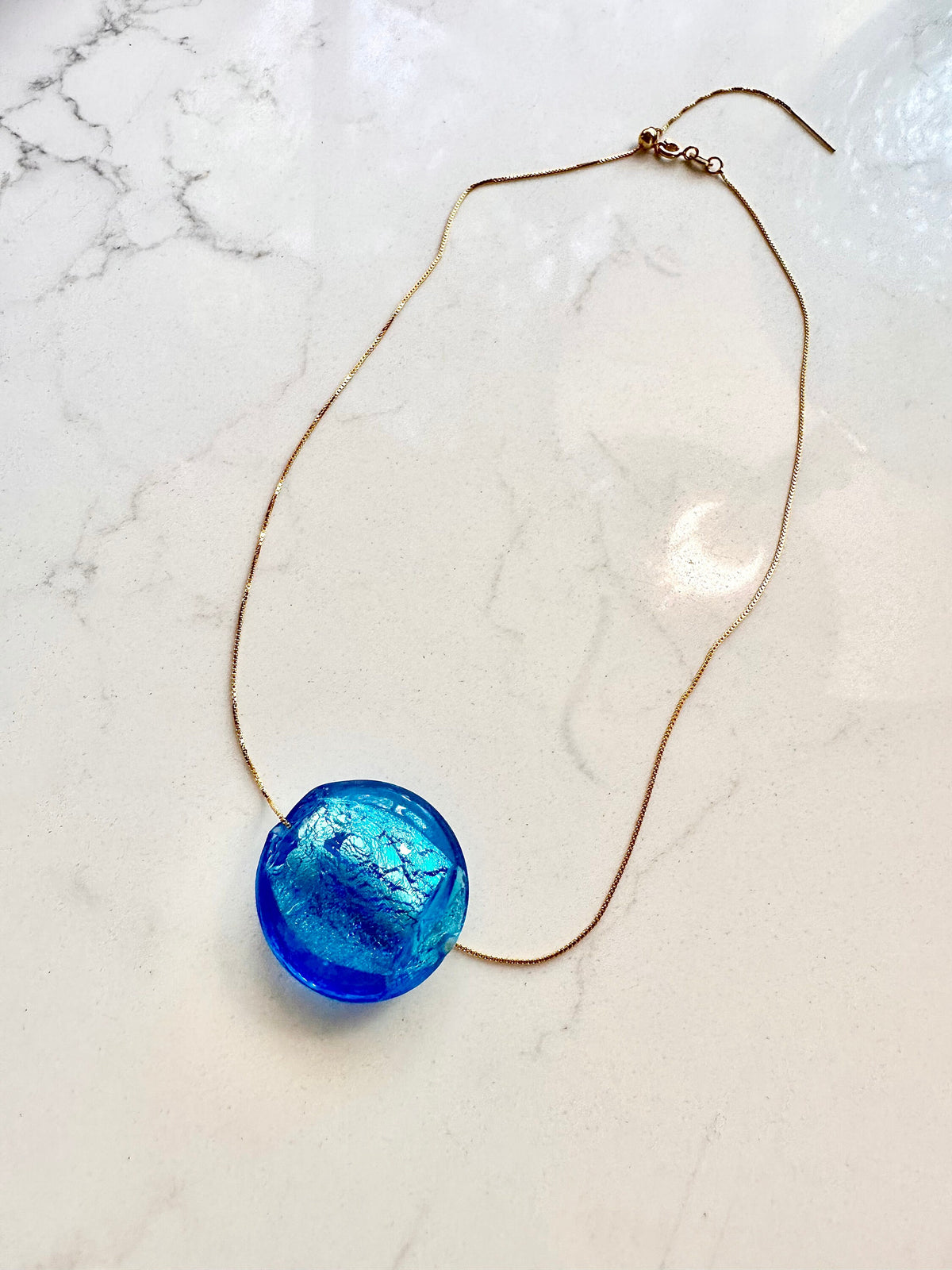 Extra Large Deep Aqua Blue Murano Glass Pendant on Brown or Black Rolled Leather