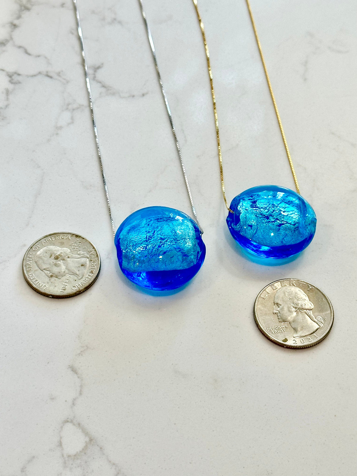 Extra Large Deep Aqua Blue Murano Glass Pendant on Brown or Black Rolled Leather